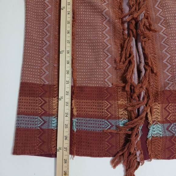 Gimmicks by BKE Open Front Fringe Cardigan Size Large Multicolor Plaid Boho - Picture 13 of 13